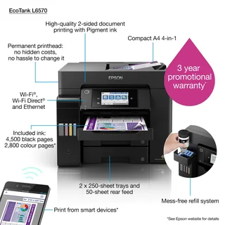 Epson L6570  Ultra Fast, High Capacity Multifunction, High Performance EcoTank Printer