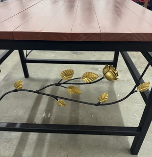 COFFEE TABLE INTRICATE STEM   DESIGN AND GOLD ROSE AND GOLD LEAF INSERTS MODERN CLASSIC CONTEMPORARY