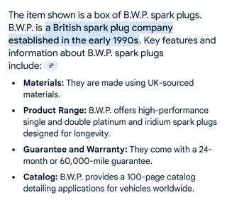 VINTAGE BWP SPARK PLUGS/MADE IN ENGLAND