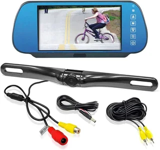 Pyle PLCM7800   7 inch TFT/LCD Mirror Monitor with License Plate Mount Rearview Reverse Color Camera