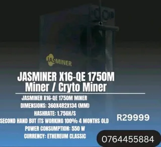 Jasminer X16-qe 1750m Miner / Cryto Miner