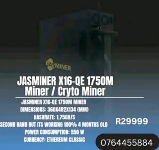 Jasminer X16-QE 1750M Miner / Cryto Miner