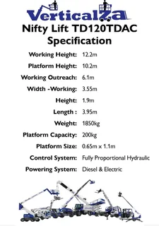 VerticalZA Nifty TD120TDAC - 12m Tracked Cherry Picker, ELECTRICAL Manlift