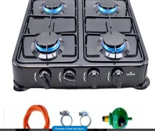 Black 4 Plate Gas Stove - Includes Necessary Fittings - Save on Electricity!