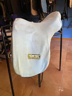 17” black wintec dressage saddle in medium-wide (blue) gullet