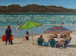 Beach scene oil painting