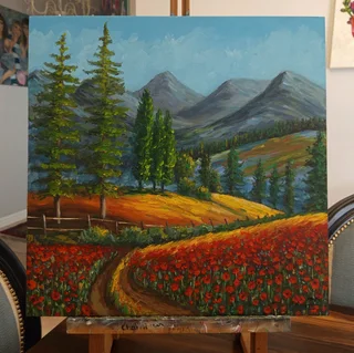 Poppy field oil painting