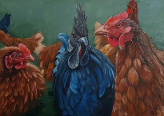 Chickens original oil painting