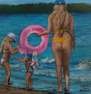 Small beach scene oil painting