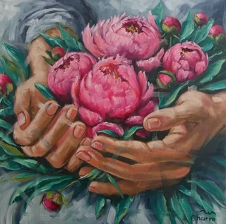 Peonies oil painting