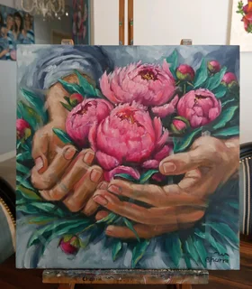 Peonies oil painting