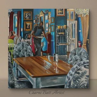 Original cafe oil painting