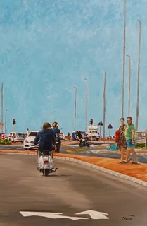 Large Street scene oil painting