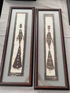 African Wall Art Pair of Material Screen Art by Guedas Mozambique