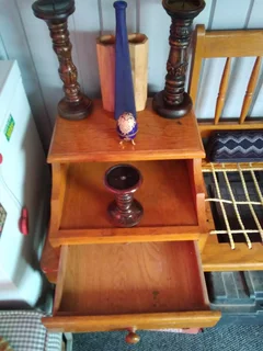 OAK TELEPHONE TABLE WITH DRAW AND SEATING FOR SALE AT SEA VIEW/BELLAIR.