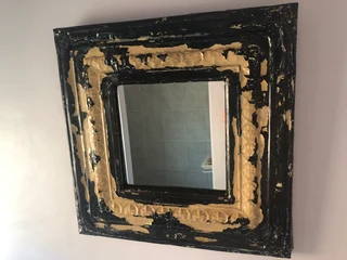 Large 1940’s Metal Ceiling Tile Converted To Mirror. Loads Character Layers Of Original Paint.