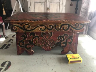 Vintage Hand Painted Tibetan Wooden Prayer Table (puja)