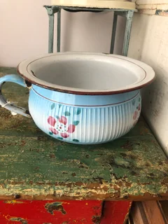 Early 1900 Chamber Pot In Decorated Enamel