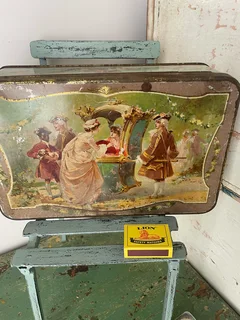 C1900 Mazawatte 3lb Tea Tin With Cherubs.double Lid
