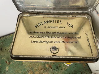 C1900 MAZAWATTE 3lb TEA TIN WITH CHERUBS.DOUBLE LID