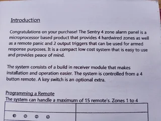 New SENTRY 4- Zone Alarm Panel with 4 button remote. Supports RF link to security company. Panic too