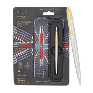 Parker jotter standard , stainless steel &amp; pen/pencil set- ball pen with blue ink