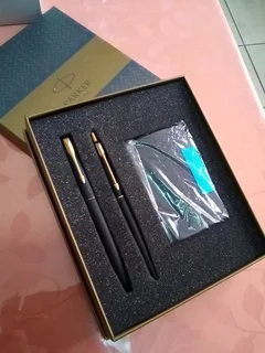 Parker Matte Black Ball Pen &amp; Roller Pen Set - Blue Ink - Comes With Parker Gift Box-