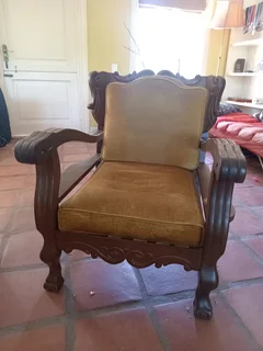 Vintage Carved Wooden Armchair – R1500