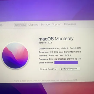 Apple MacBook Pro 13 Inch (2015) – 16GB RAM, 500GB SSD i5