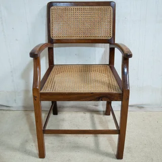 Retro Style Kiaat Wood &amp; Cane Armchair