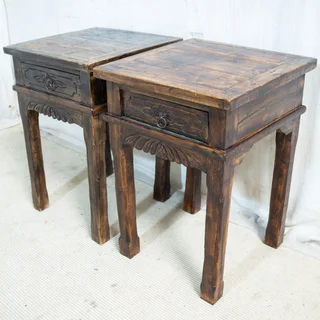 Pair of Antique Wooden Balinese Pedestal Tables