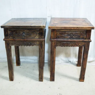 Pair of Antique Wooden Balinese Pedestal Tables