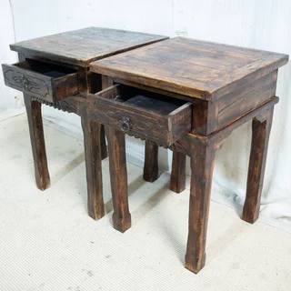 Pair of Antique Wooden Balinese Pedestal Tables