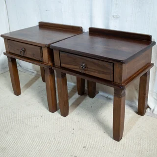 Pair of Solid Afromosia Wood Pedestal Tables