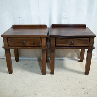 Pair of Solid Afromosia Wood Pedestal Tables
