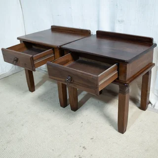 Pair of Solid Afromosia Wood Pedestal Tables