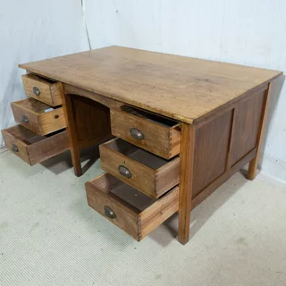 Large Solid Meranti 6-Drawer Desk