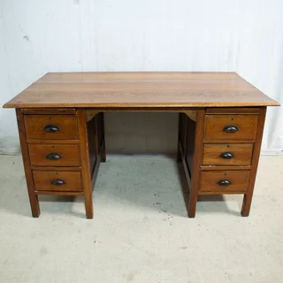 Solid Oak 6 Drawer Desk