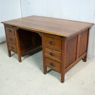 Solid Oak 6 Drawer Desk