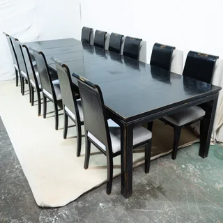 Chinese Solid Zelkova Wood 14-Seater Table & 12 Chairs