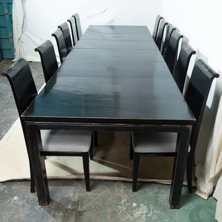 Chinese Solid Zelkova Wood 14-Seater Table &amp; 12 Chairs