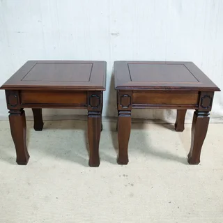 Pair of Quality Solid Meranti Square Side Tables
