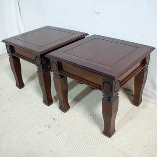 Pair of Quality Solid Meranti Square Side Tables