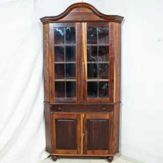 Large Solid Blackwood Gable Top Corner Cabinet