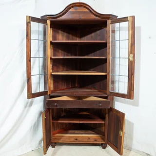 Large Solid Blackwood Gable Top Corner Cabinet