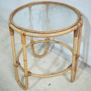 Bamboo &amp; Glass Top Side Table