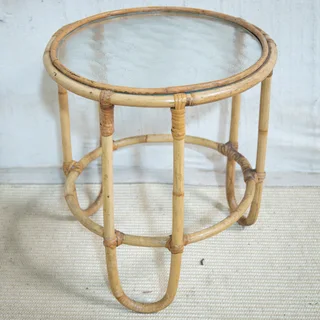 Bamboo &amp; Glass Top Side Table