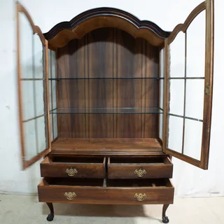 Solid Imbuia Gable Top Display Cabinet