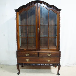 Solid Imbuia Gable Top Display Cabinet