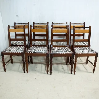 8x Yellowwood &amp; Imbuia Riempie Dining Room Chairs